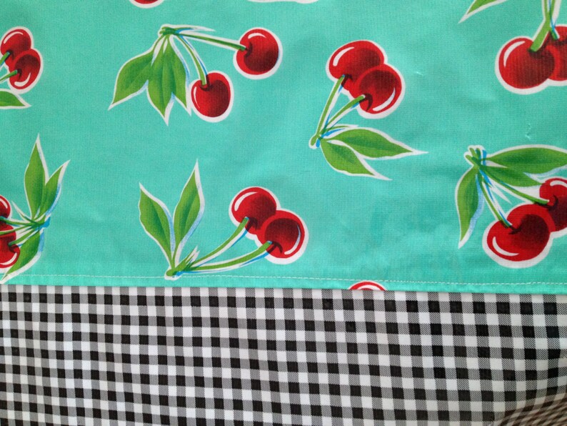 Retro Round Oilcloth Tablecloth With Cherries and Gingham Etsy
