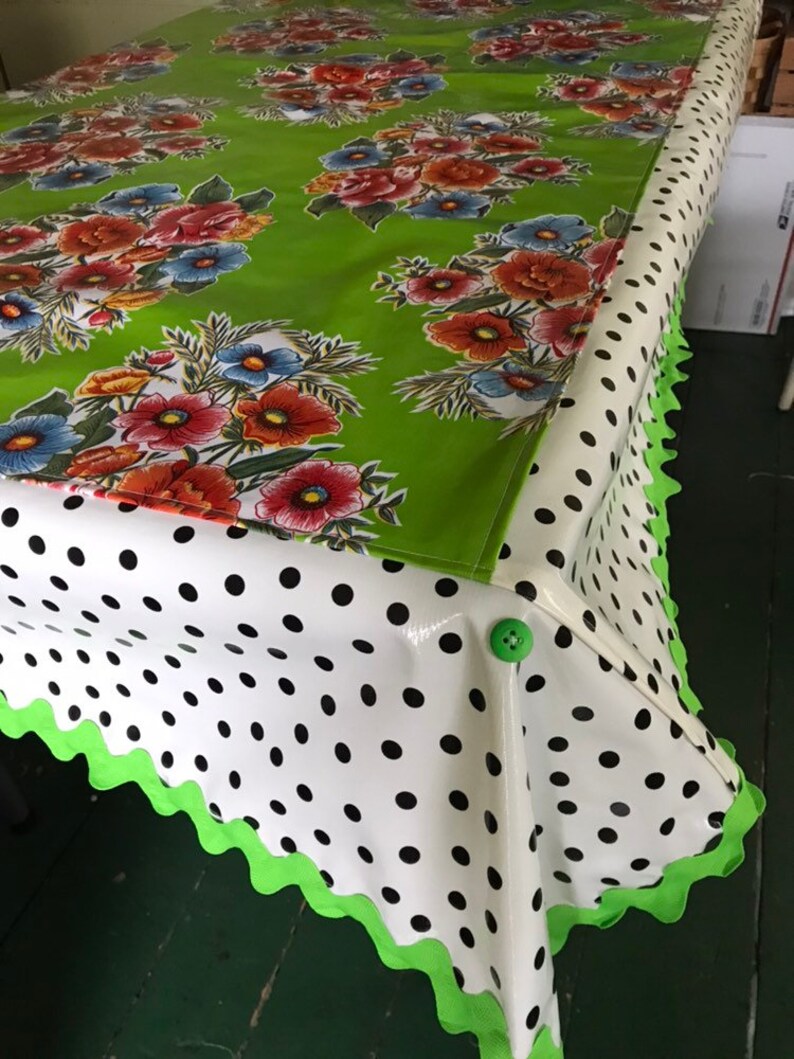 Mexican Floral Oilcloth Tablecloth on Apple Green Etsy