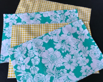 The Aloha--reversible aqua and yellow oilcloth placemats