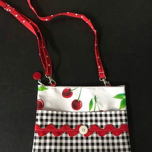 Retro cherries and gingham oilcloth crossbody bag