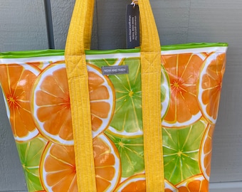 The Juicy Fruit ----large reversible oilcloth tote bag