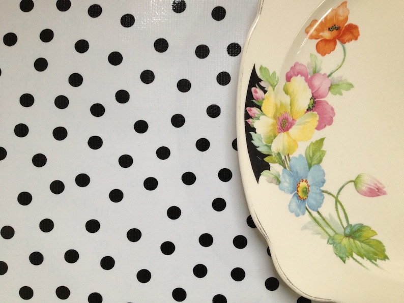 Seto of four black toile/polka dot reversible oilcloth placemats image 4