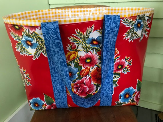 The Senoritamexican floral print on bright red oilcloth | Etsy