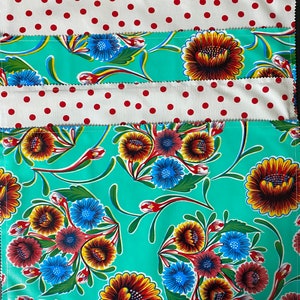 Reversible Mexican floral and red dot print oilcloth placemats image 1