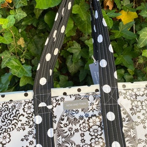 Sophisticated and hip black and white toile and black polka dot oilcloth tote bag image 2