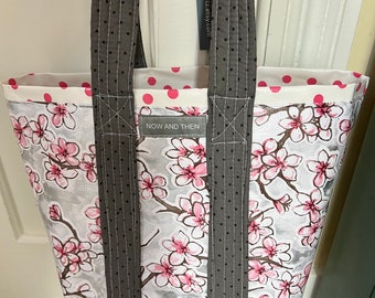 Small cherry blossom oilcloth tote bag for children and adults.