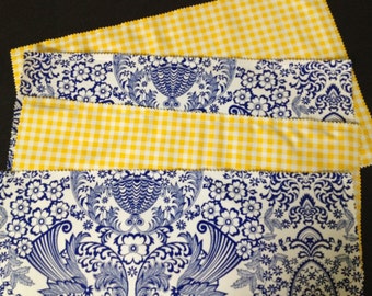 Reversible provincial blue and white  oilcloth placemats