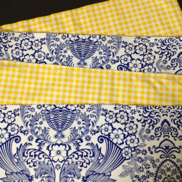 Reversible provincial blue and white  oilcloth placemats