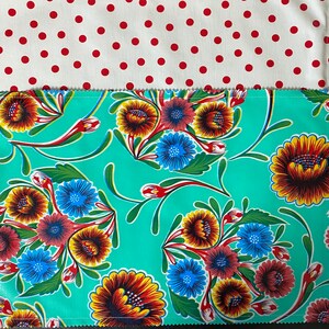 Reversible Mexican floral and red dot print oilcloth placemats image 2