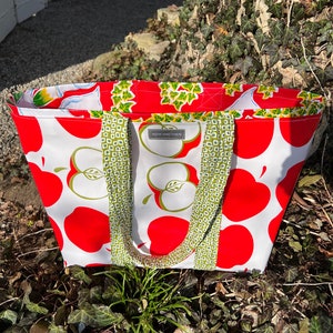An apple for the teacher large reversible oilcloth tote bag