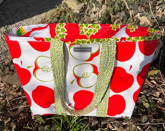 An apple for the teacher large reversible oilcloth tote bag