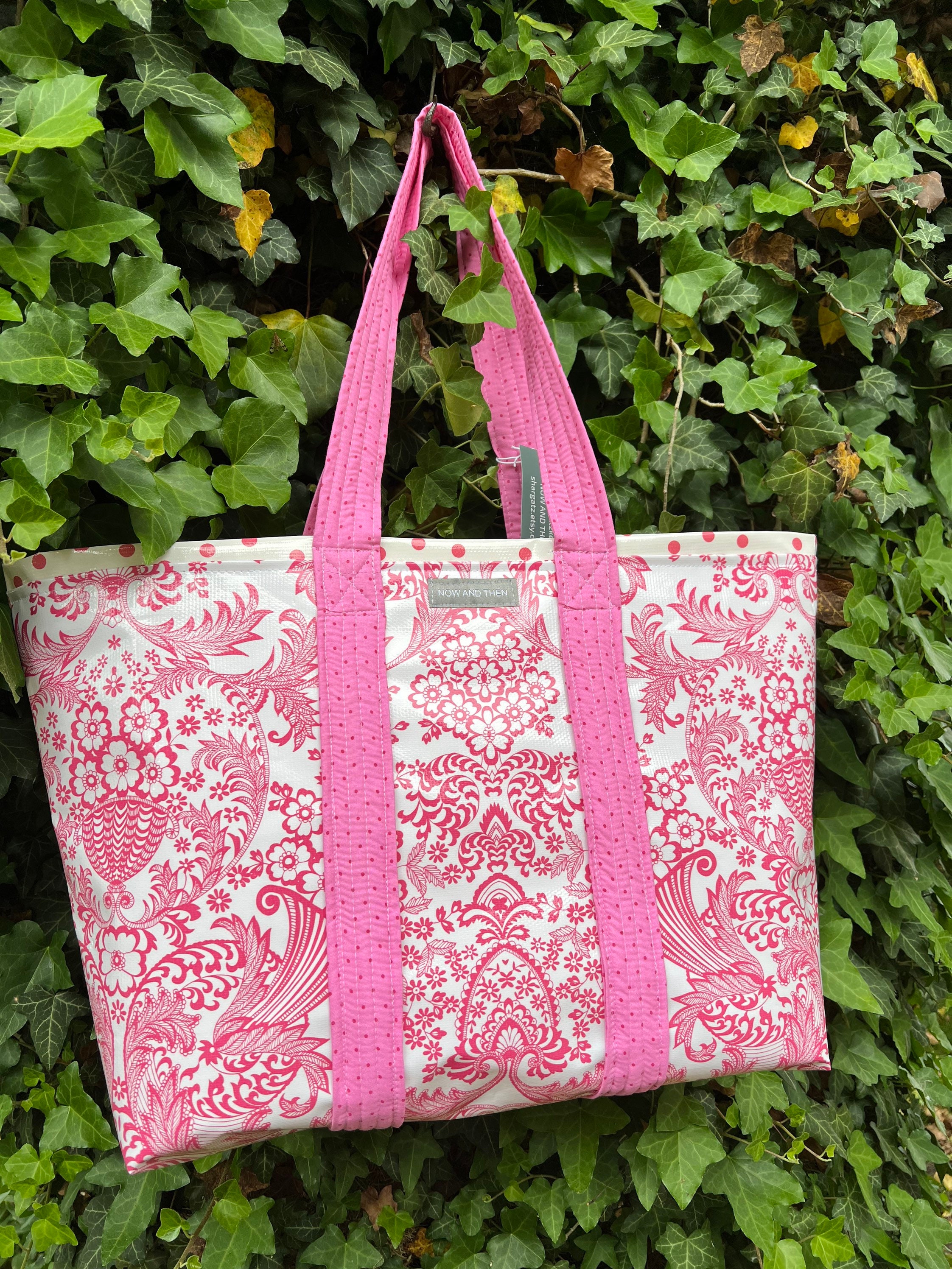 Large girly girl all pink oilcloth tote bag