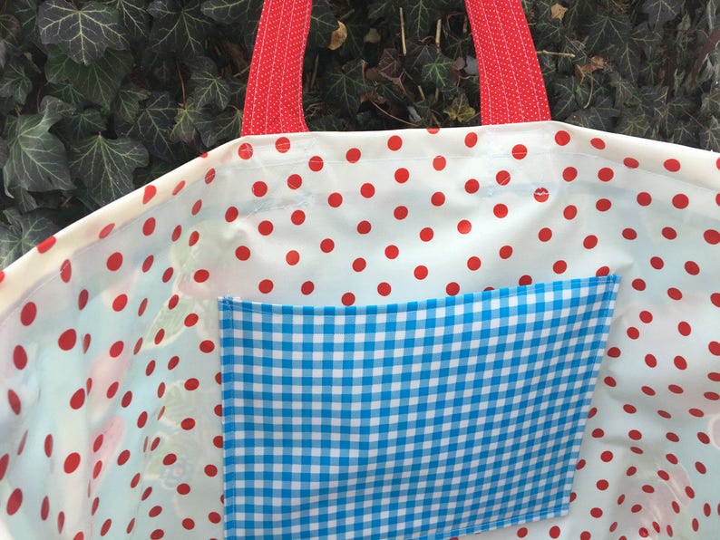 June in Ct. large retro oilcloth tote bag with strawberries on | Etsy