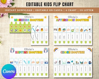 Editable Kids Routine Flip Chart, Morning, Evening, Bedtime (Digital Download)