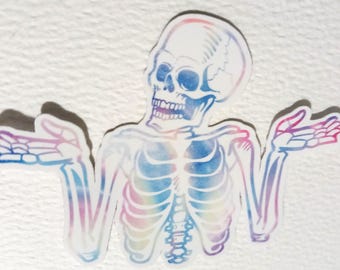 Shrug Skeleton Sticker Light Rainbow Whiteline