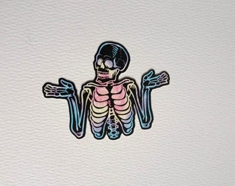 Shrug Skeleton Sticker Light Rainbow Blackline