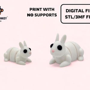 Articulated Flexi Bunny | STL file for 3D Printing | STL Print Files | Articulating Flexi Wiggle Pet, Print in Place | 3MF File | Cute