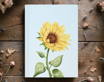 Inbunden dagbok med solrosmotiv, unik dagbok, anteckningsbok, vacker blommig dagbok för skrivande, bullet journaling, present till författare, tillbaka till skolan