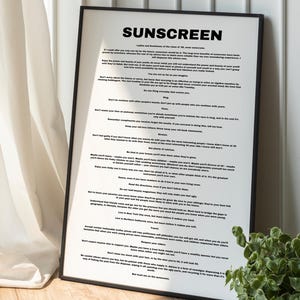 Solskyddscitat Baz Luhrmann-texter, alla är gratis | A4 / A3-utskrift eller digital nedladdning