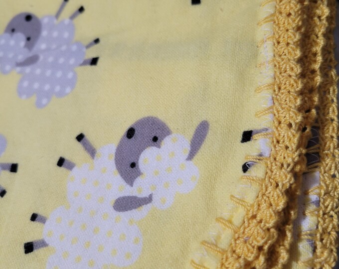 Unisex Baby Yellow and Gray Lamb Patterned Oversize Receiving Blanket