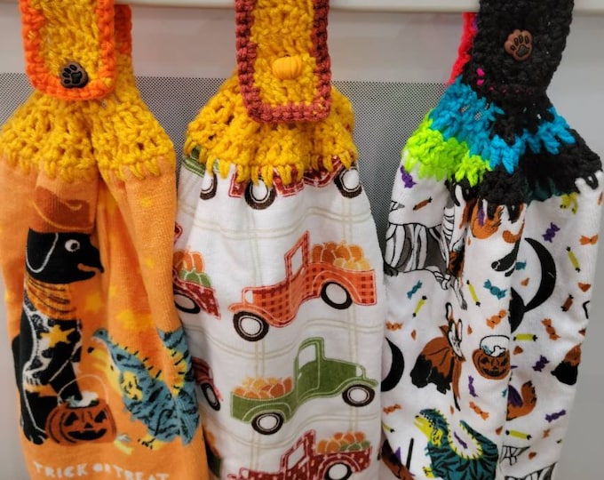 Set of 3 Fall, Puppy, and Trick or Treat Crochet Hand Towels