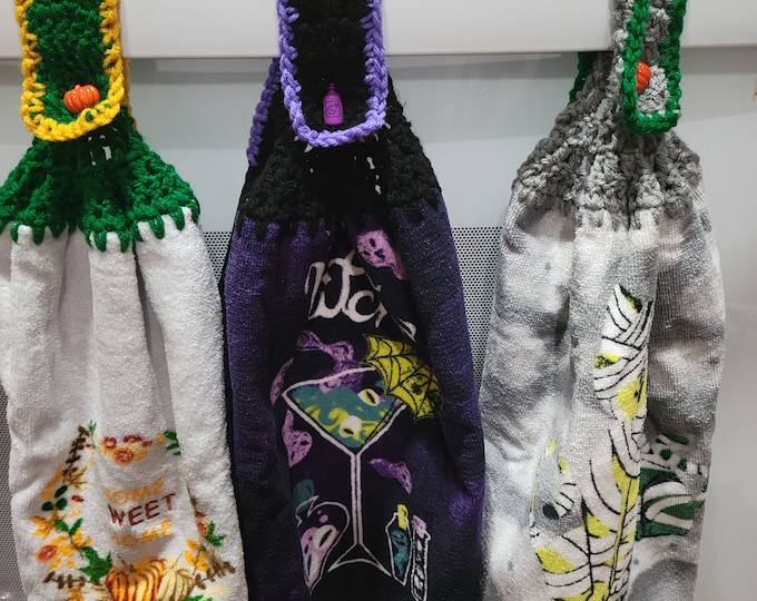 Set of 3 Fall and Halloween Crochet Hand Towels