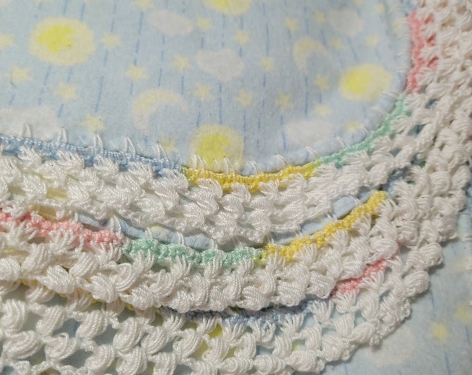 Pastel Grayish/Blue Sun and Moon Oversize Boys Hand Crocheted Receiving Blanket