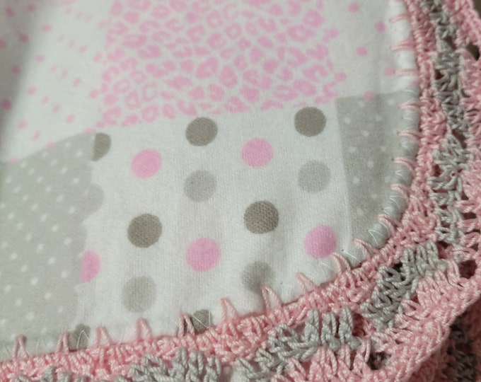 Pink and Gray's Block Design Girl Oversize Hand Crocheted Receiving Blanket