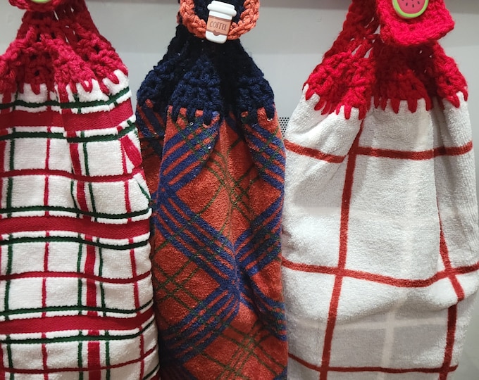 Set of Non Occasion Red, Gray, Navy and White Crochet Hand Towels