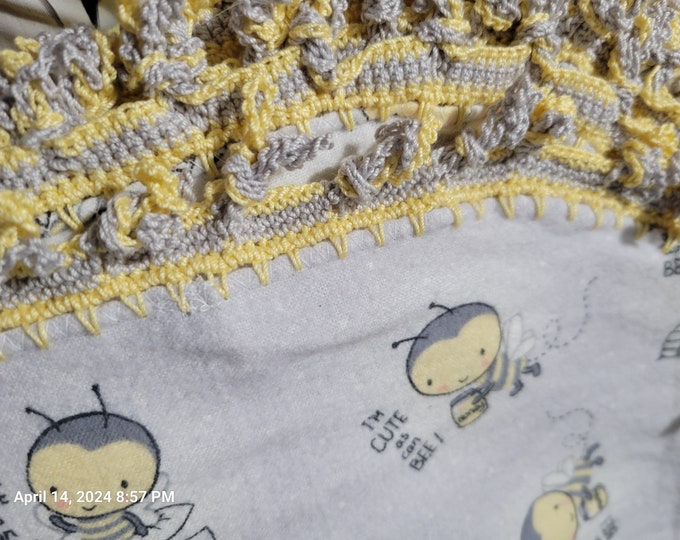 Twin Baby Girl/Boy Yellow and Pastel Gray Bee oversize Receiving blanket set <SECOND LISTING>