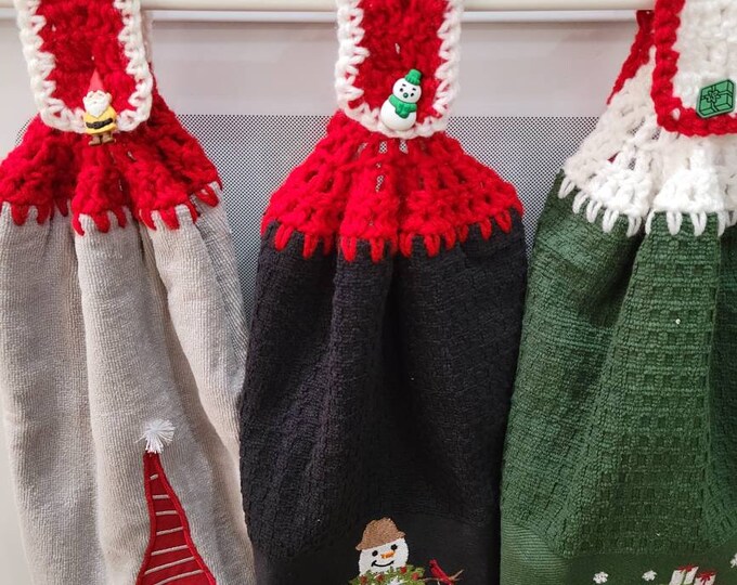 Set of 3 Christmas Gnome, Truck, and Snowman Crochet Hand Towels