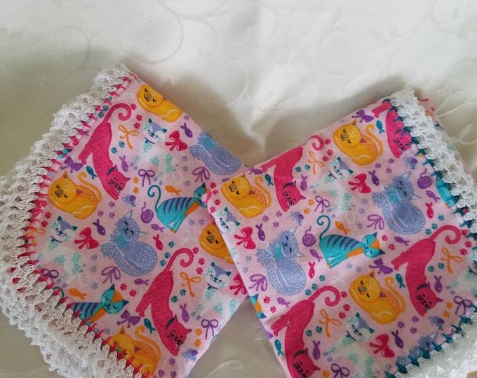 Twin Baby Girl bright pink kitty oversize Receiving blanket set