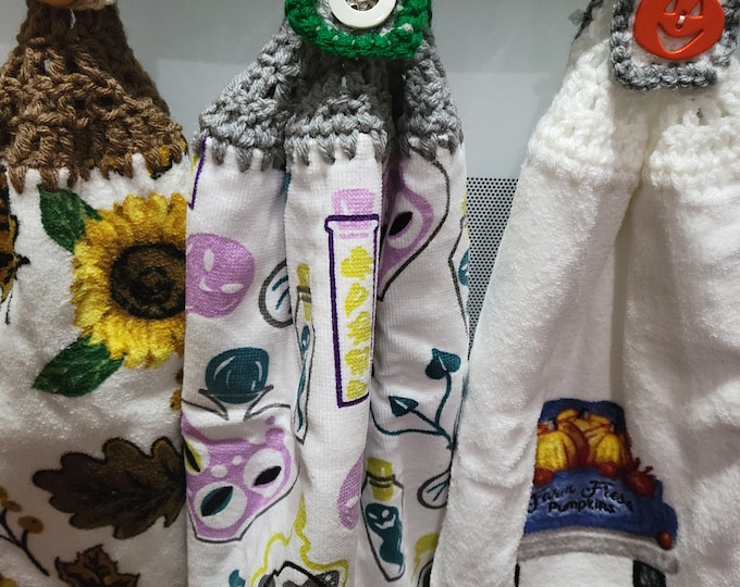 Set of 3 Fall, Sunflower, and Blue Truck Crochet Hand Towels