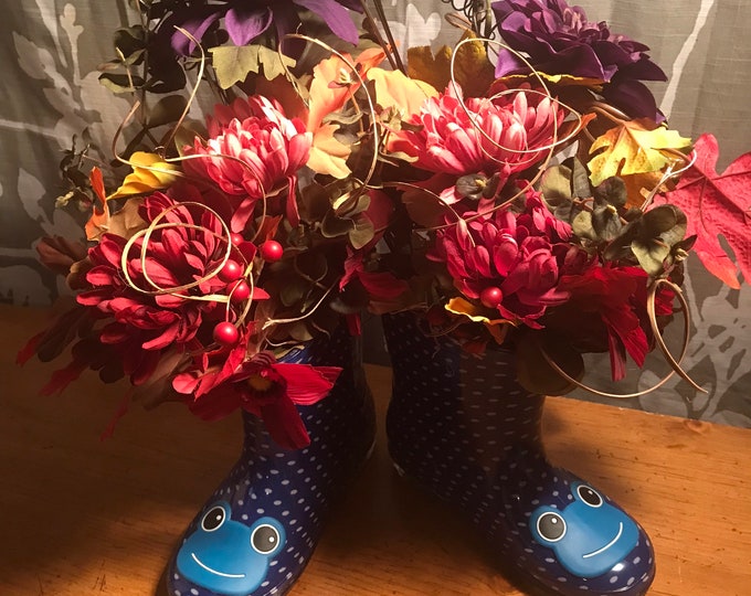 Fall Harvest Blue Frog Boot Wreath