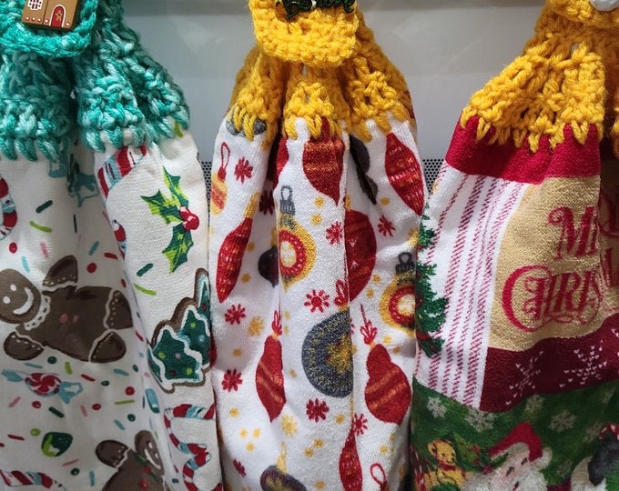 Set of 3 Christmas Santa, Candy Canes, and Christmas Trees Crochet Hand Towels