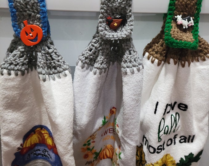 Set of 3 Fall, Sunflower, and Blue Truck, and Pumpkin Crochet Hand Towels