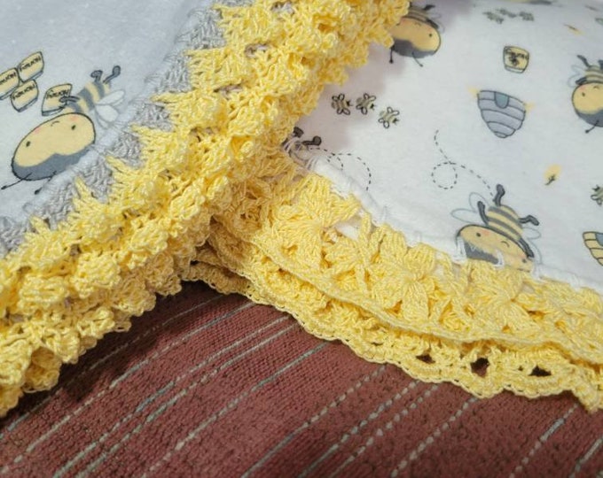 Twin Baby Girl/Boy Yellow and Pastel Gray Bee oversize Receiving blanket set