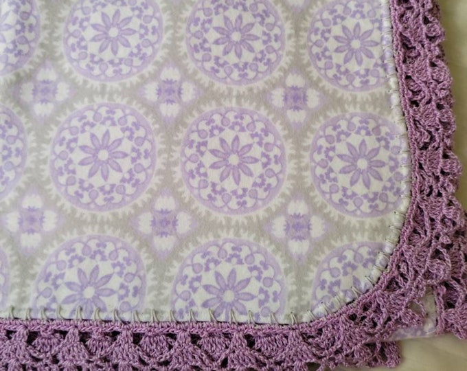 Baby Girl Soft Lavendar and Gray Patterned Oversize Receiving Blanket