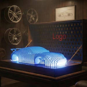 Lampada da notte con l'iconica supercar tedesca GT3 tagliata al laser: decorazione LED fai da te (file digitale)