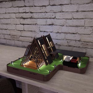 Maqueta de casa moderna de madera cortada a láser - Archivo digital DIY - Miniatura de villa escandinava con piscina y jardín (archivo adicional incluido)