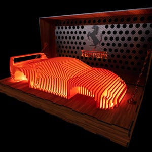 Lasergesneden op Ferrari F40 geïnspireerde houten modelauto - nachtlampje - DIY led-decor - supercarcadeau - parametrisch + bonusbestand inbegrepen
