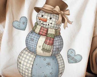 Patchwork Snowman Png, Vintage Christmas Shirt Design Png, Merry Christmas Png, Christmas Patchwork Png, Christmas Png, Digital Download