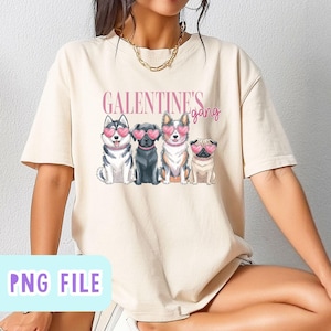 Galentine&#39;s Gang Dog Lover Valentine&#39;s Day PNG, Coquette Valentines Dog Mom Sublimation Shirt Design, Dog Lover Gift, Dog Valentine Hearts
