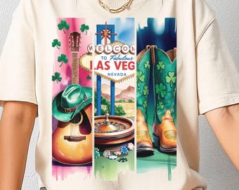 Watercolor Retro Vegas Cowgirl St. Patrick's Day png, Western St Patty's Day Sublimation Designs, Country Music png, Howdy Shamrocks Png