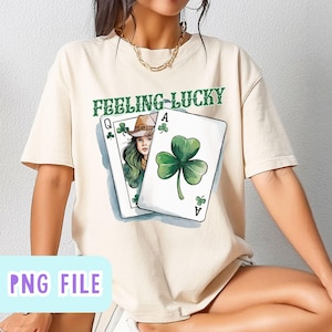 Retro Cowgirl St. Patrick's Day PNG, Feeling Lucky Playing Cards Sublimation Design Download digitale, Western Watercolor Vegas Blackjack Png