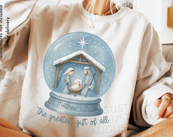 Größtes Geschenk von allen PNG, Adrette christliche Krippe PNG, Glaube Weihnachtssublimationsdesign, Handgezeichnete Krippe Jesus Weihnachten PNG