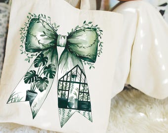 Coquette Plant Lover Watercolor PNG, Green Bow Easily Distracted By Plants Sublimation Design Digital Download PNG