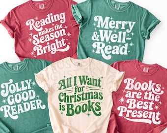 Paquete de imágenes PNG navideñas para amantes de los libros, diseño de camiseta navideña retro desgastada con diseño de PNG SVG, diseño de camiseta de club de lectura