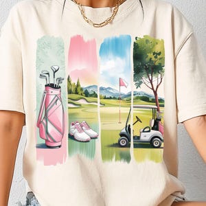 Camiseta de golf de acuarela preppy PNG, amante del golf con trazo de pincel PNG, descarga digital de diseño de sublimación de golf preppy PNG, diseño de golf Masters Png