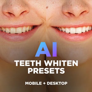 歯のホワイトニング、モバイルとデスクトップ、プロフェッショナルな Lightroom フィルターのための 10 個の自動マスキング AI Lightroom プリセット